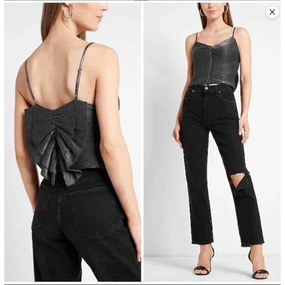 NEW Express Metallic Pleated Back Bow Tank Blouse Cami Women’s Large - Picture 1 of 11